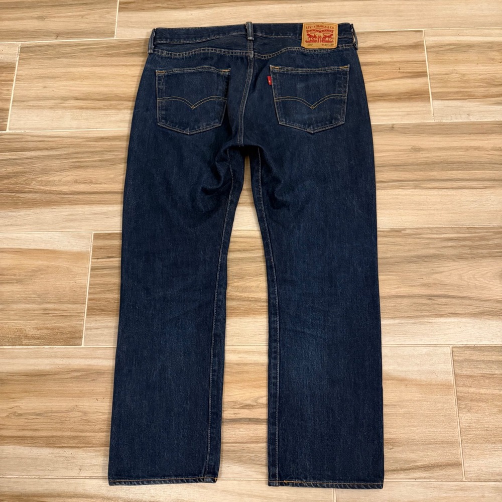 Levis 501 Original Fit Dark Indigo Blue Denim Straight Leg Jeans Mens 34x29 - Picture 3 of 8
